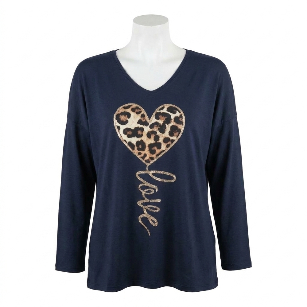 NEW MADE IN ITALY wild love fleece v-neck tee in navy blue